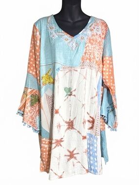 Debbie Katz bohemian-style patchwork tunic cover-up / dress large d6